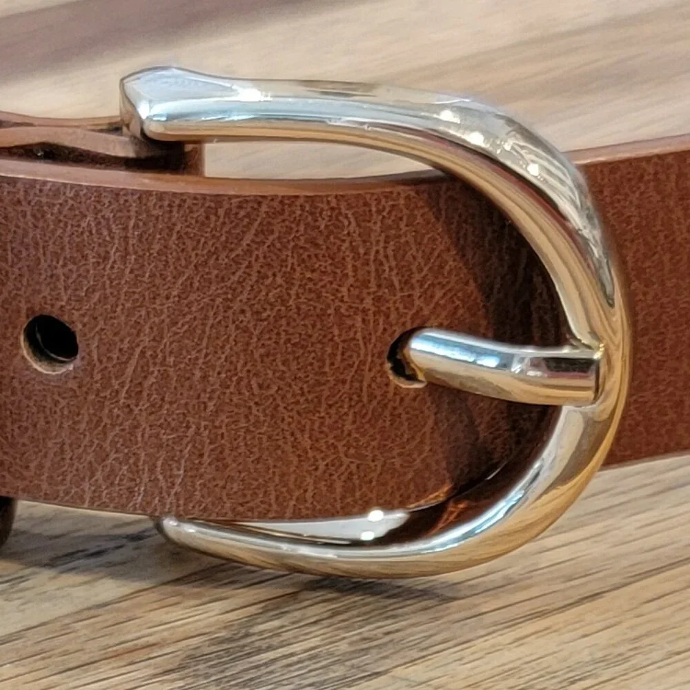 Brown Faux Leather Belt w Gold Tone Buckle